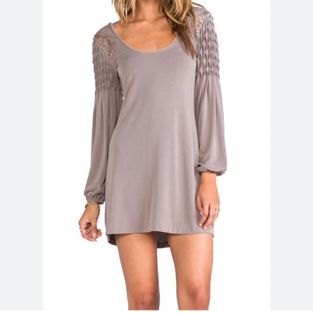 Free People Smocked Long Sleeve Lace Mini Dress